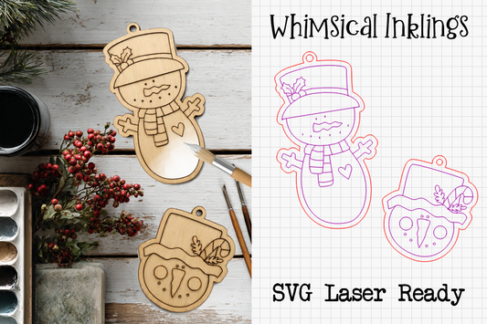 Paint Me Snowman Duo Ornaments Laser SVG