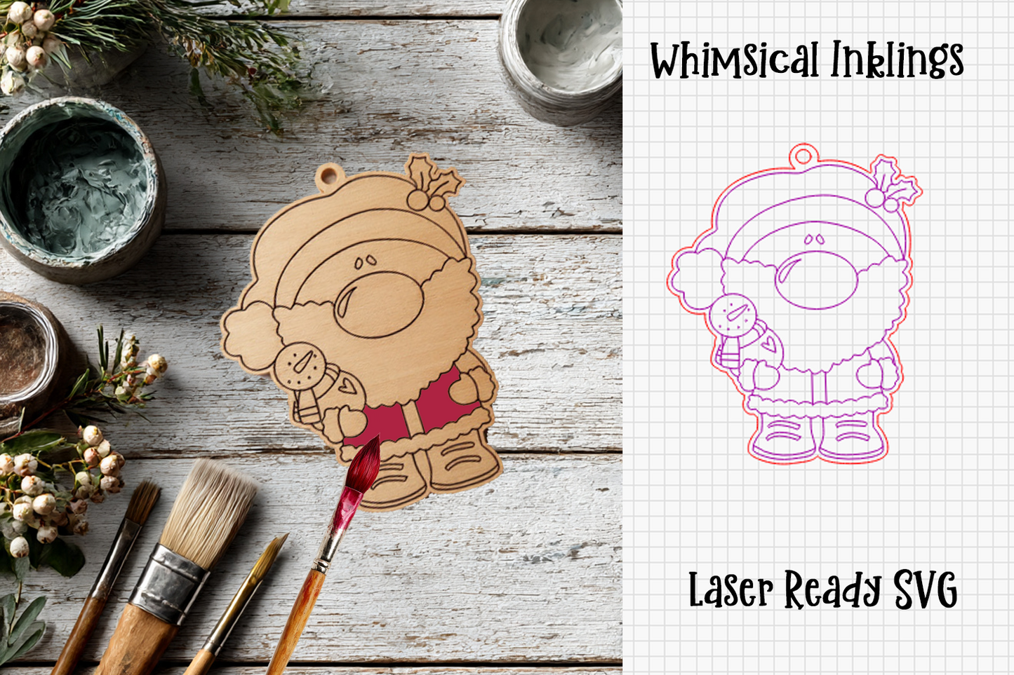 Paint Me Snowman Santa Ornament Laser SVG