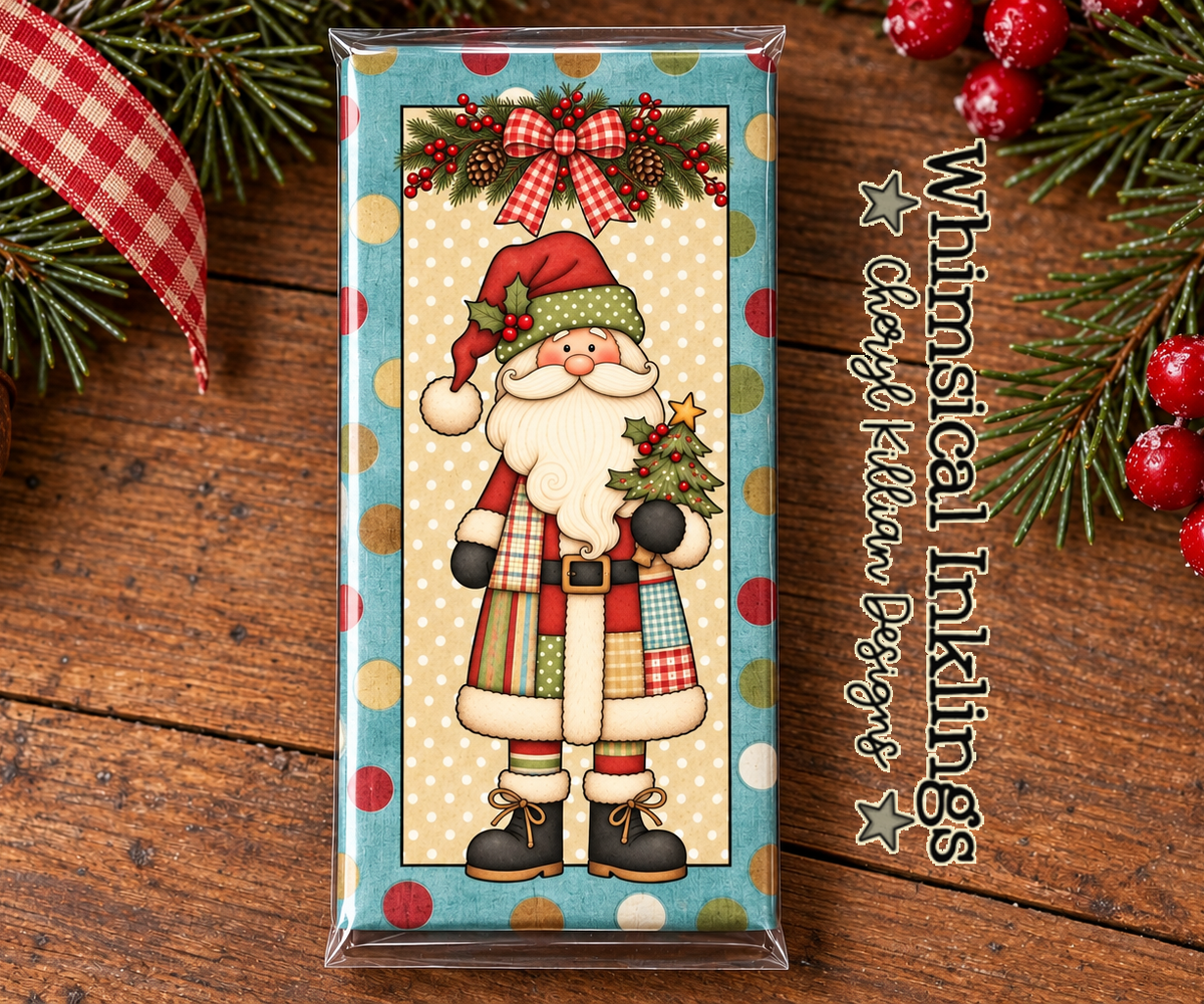 Patchwork Santa Candy bar Wrapper