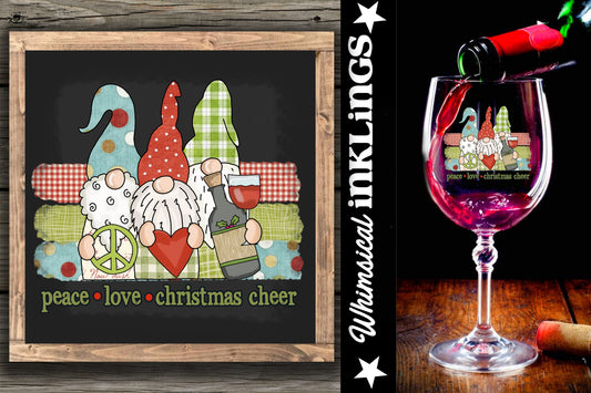 Peace Love Christmas Cheer Gnomes| Wine