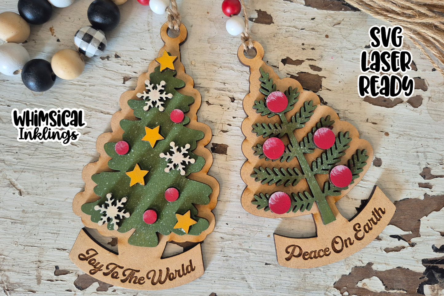 Peace On Earth Christmas Trees Ornaments Laser SVG