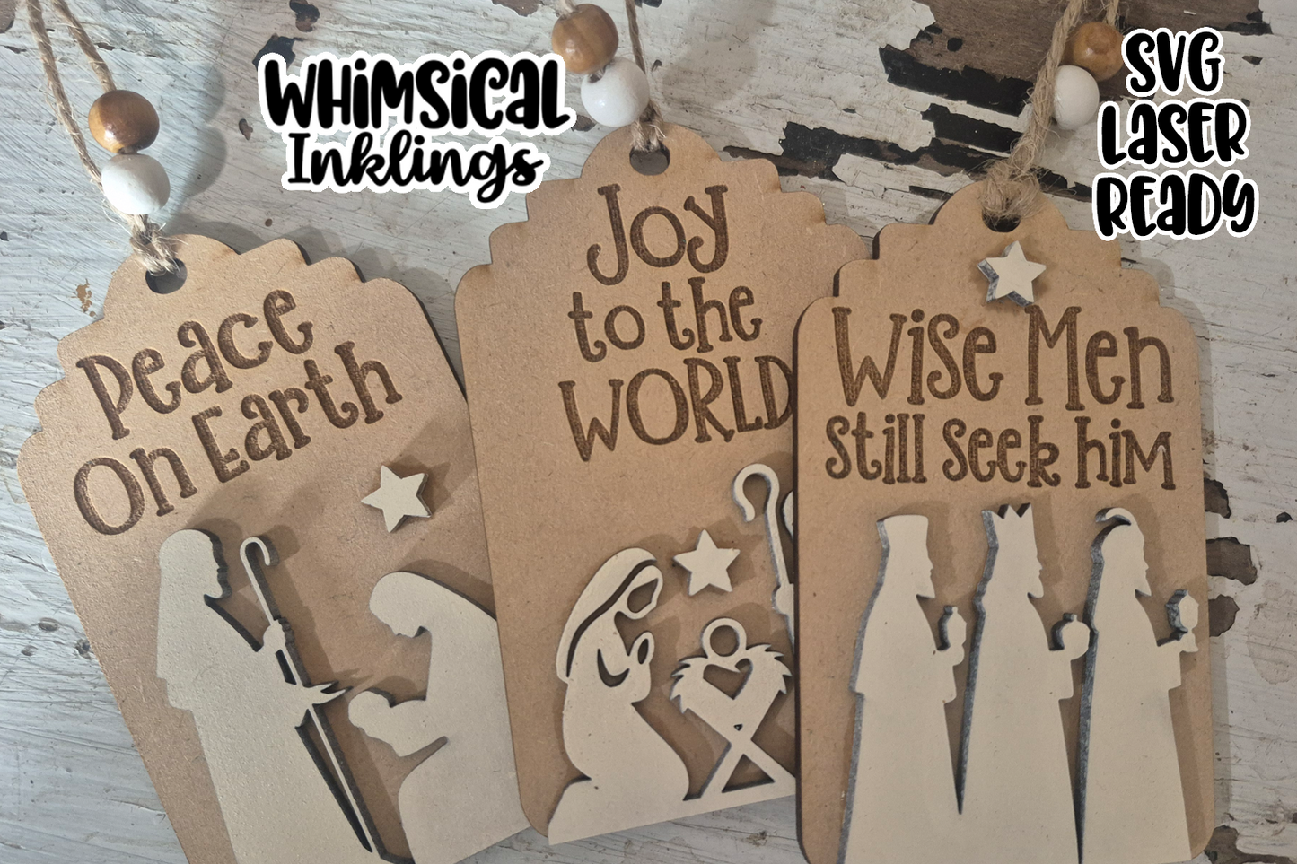 Peace On Earth Nativity Tags Laser SVG