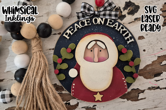 Peace On Earth Prim Santa Ornament Laser SVG
