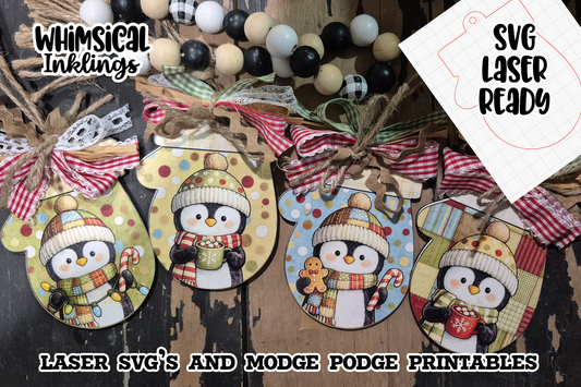 Penguin Mittens ornaments SVG and Modge Podge Printables| laser SVG