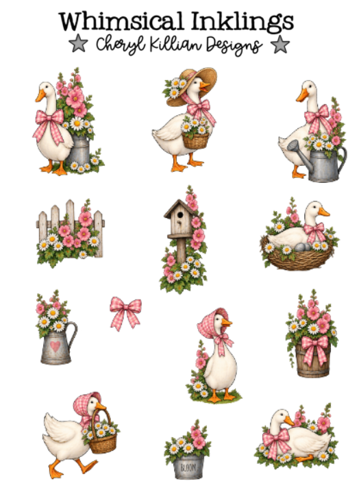 Pink Gingham Goose Sticker pack| Vintage Goose Stickers