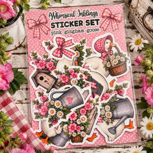 Pink Gingham Goose Sticker pack| Vintage Goose Stickers