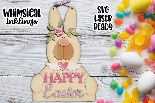 Pretty Happy Easter Bunny Sign Laser SVG| Easter Laser SVG