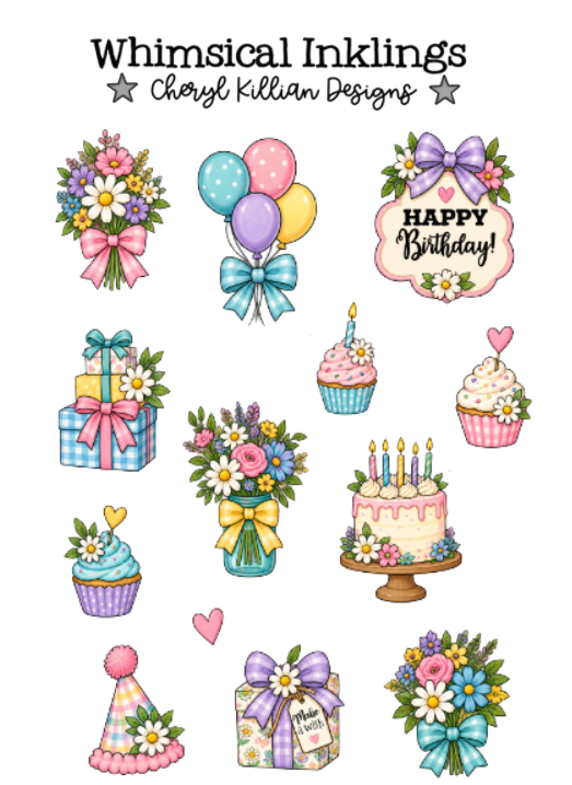 Pretty Pastel Birthday Sticker Pack| Birthday Stickers