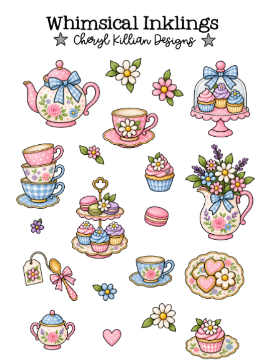 Pretty Tea Party Sticker pack| Tea Party Stickers