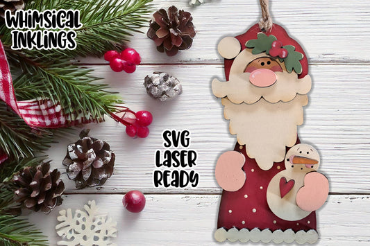 Prim Santa And Snowman Ornament Laser SVG