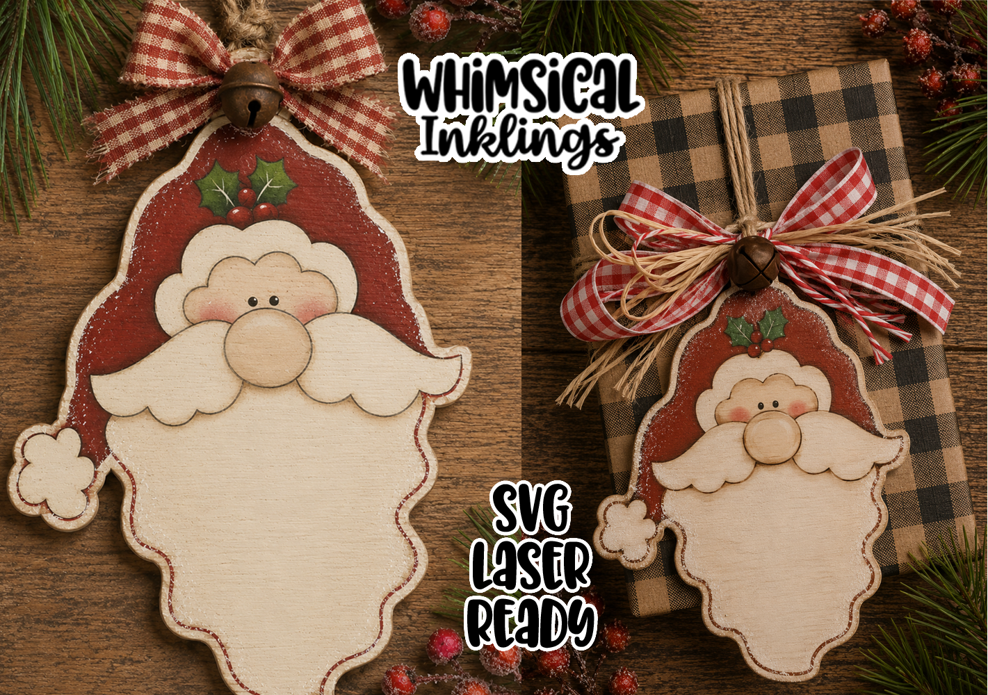 Prim Santa face Ornament Laser SVG| Christmas Laser SVG