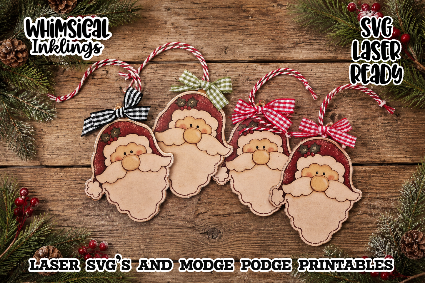 Prim Santa face ornament SVG and Mod Podge Printable| Laser SVG