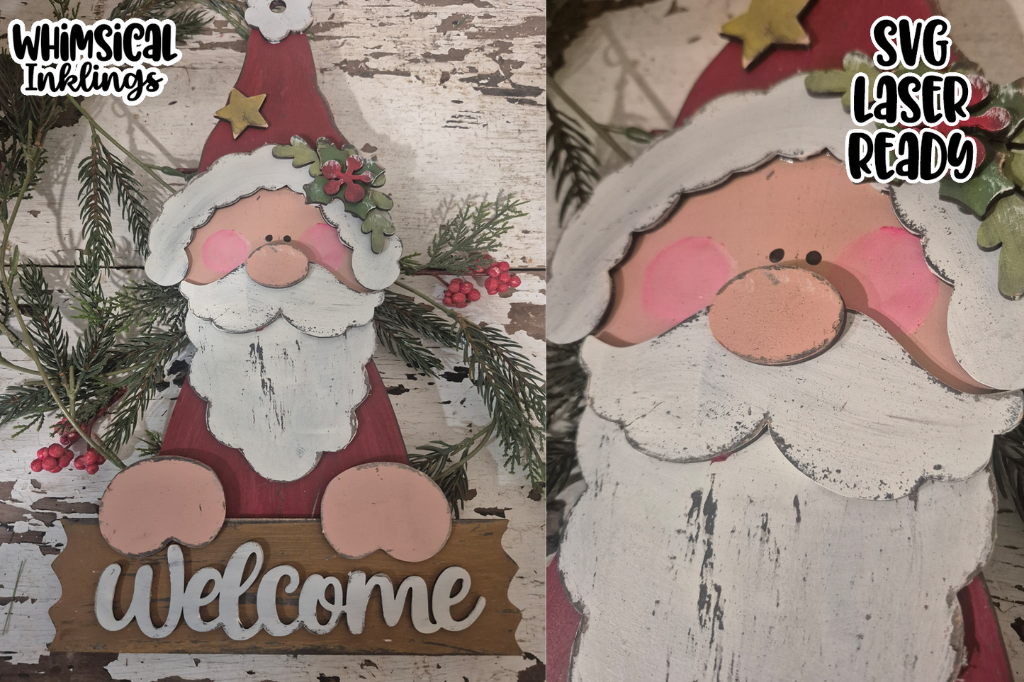 Prim Welcome Santa Sign Laser SVG