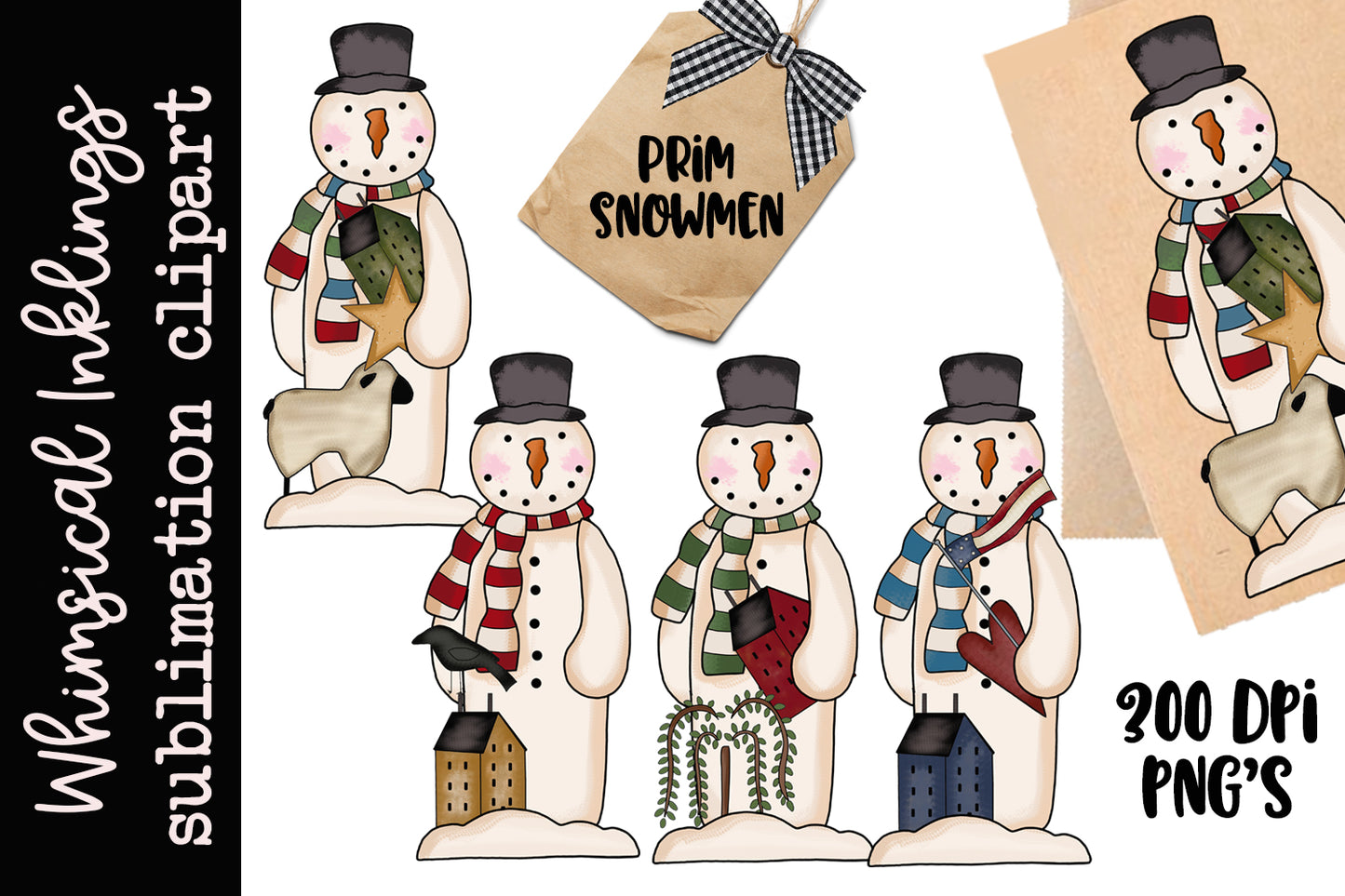 Prim Snowmen Sublimation Clipart