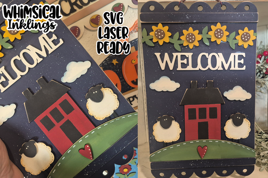 Prim Sunflower Welcome Sign Laser SVG