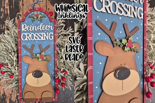Reindeer Crossing Vertical Sign Laser SVG