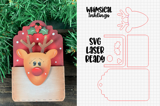 Reindeer Gift Card Holder Ornament Laser SVG