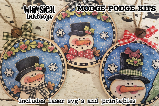 Round Snowman Trio Ornaments Laser SVG and Printables Modge Podge Set| Laser SVG