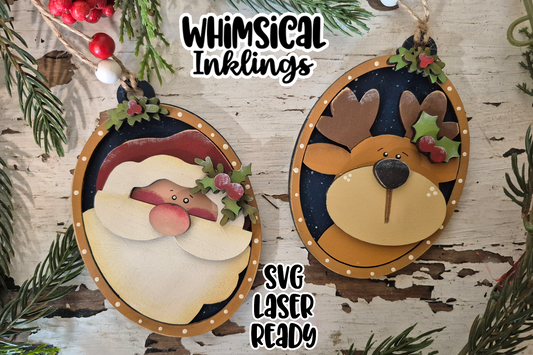 Santa and Rudy Frame Ornament Duo Laser SVG