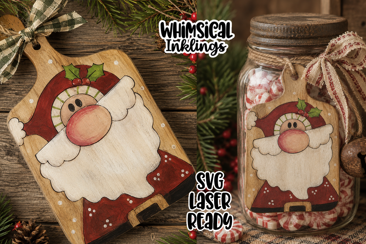 Santa Bread Board Tag Laser SVG| Christmas Laser SVG