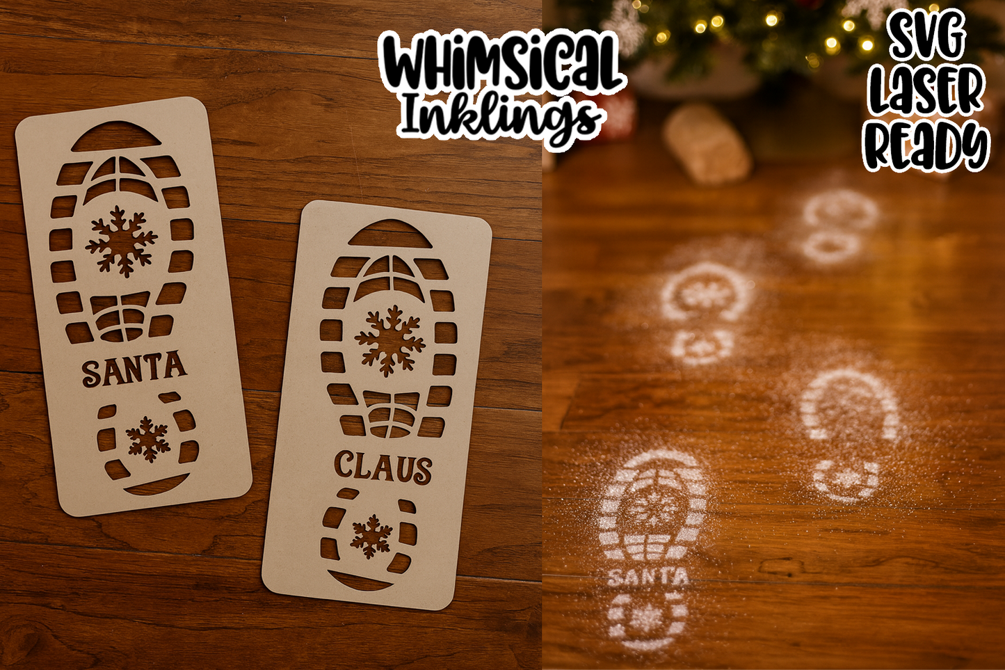 Santa Footprints Stencil Laser SVG