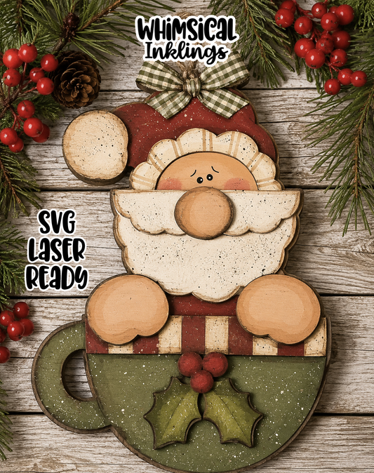 Santa in a cup SVG| Santa Claus SVG| Laser Cut Snowman Ornament| Glow forge| Ornament SVG