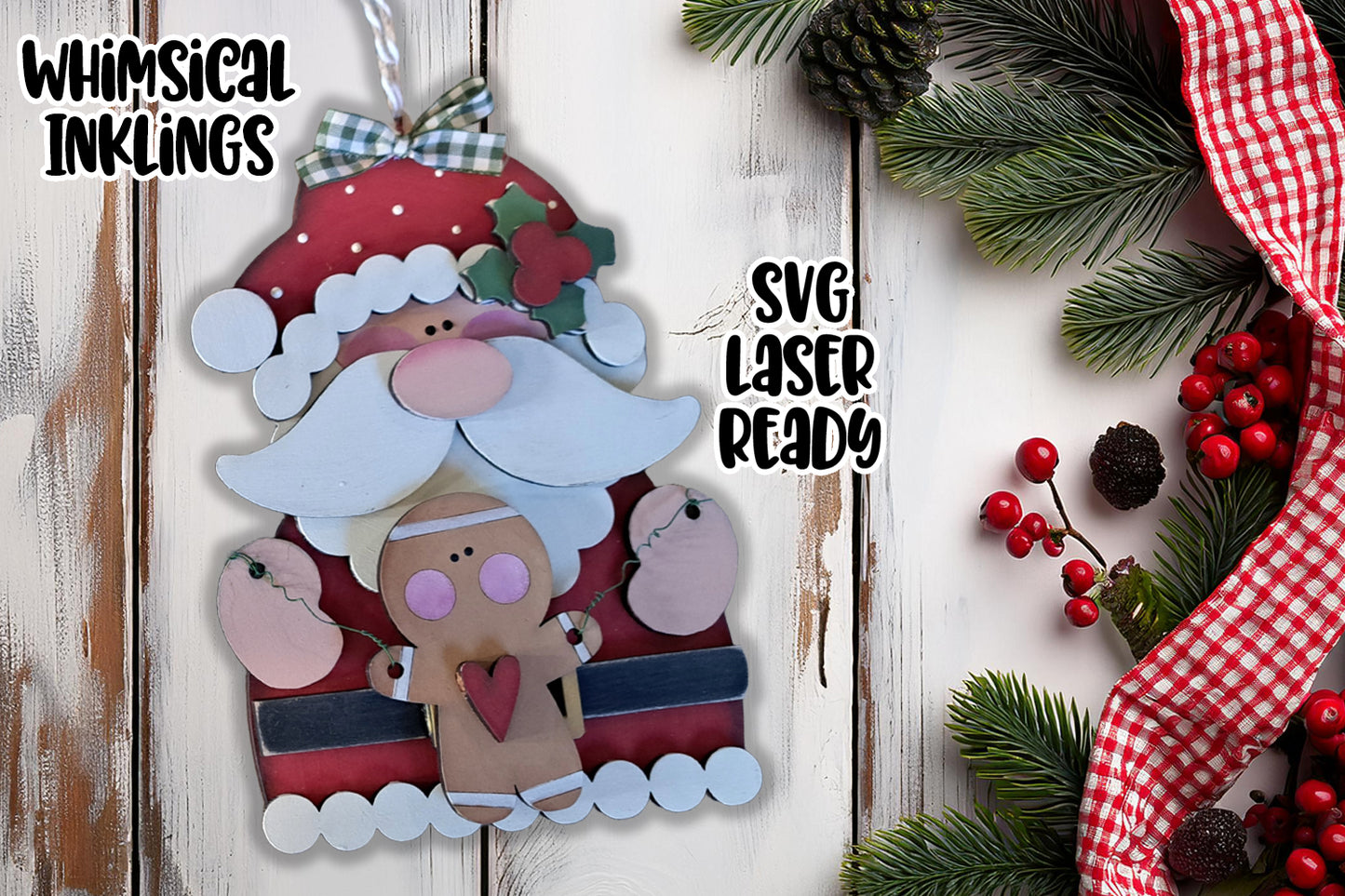 Santas Little Cookie Gingerbread Ornament Laser SVG