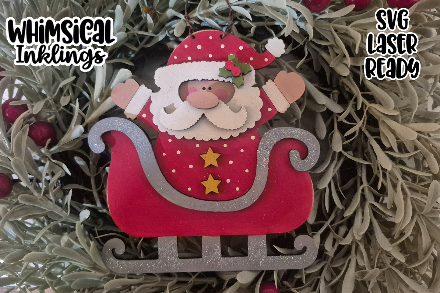 Santas Sleigh Ride Ornament Laser SVG