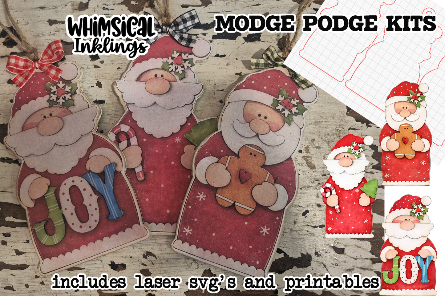 Santa Ornament Trio Laser SVG's and Printables Modge Podge Set| Laser SVG