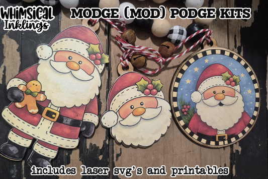 Santy Claus Ornament Trio SVG's and matching Modge Podge Printables| Laser SVG