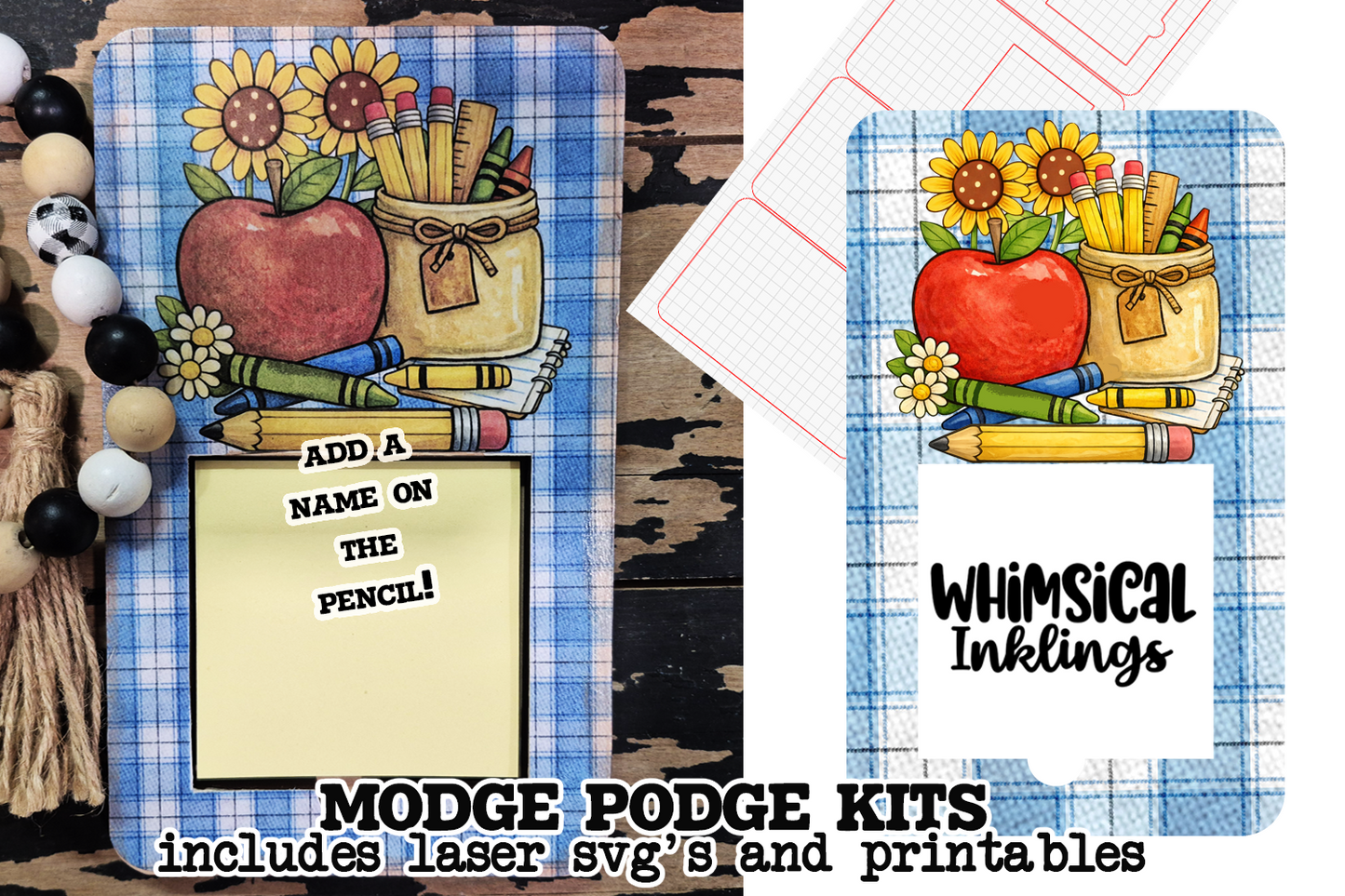 School days Note Holder SVG And Matching Printable Modge Podge Set| Laser SVG