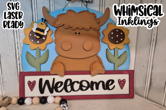 Scottish Highland Cow Welcome Sign Laser SVG| Farm Sign Laser SVG