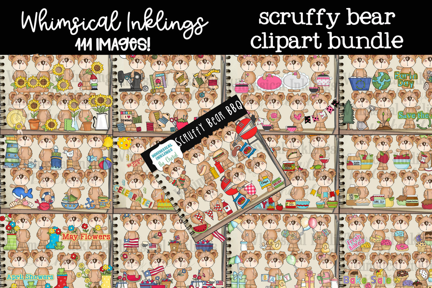 Scruffy Bear Clipart Bundle