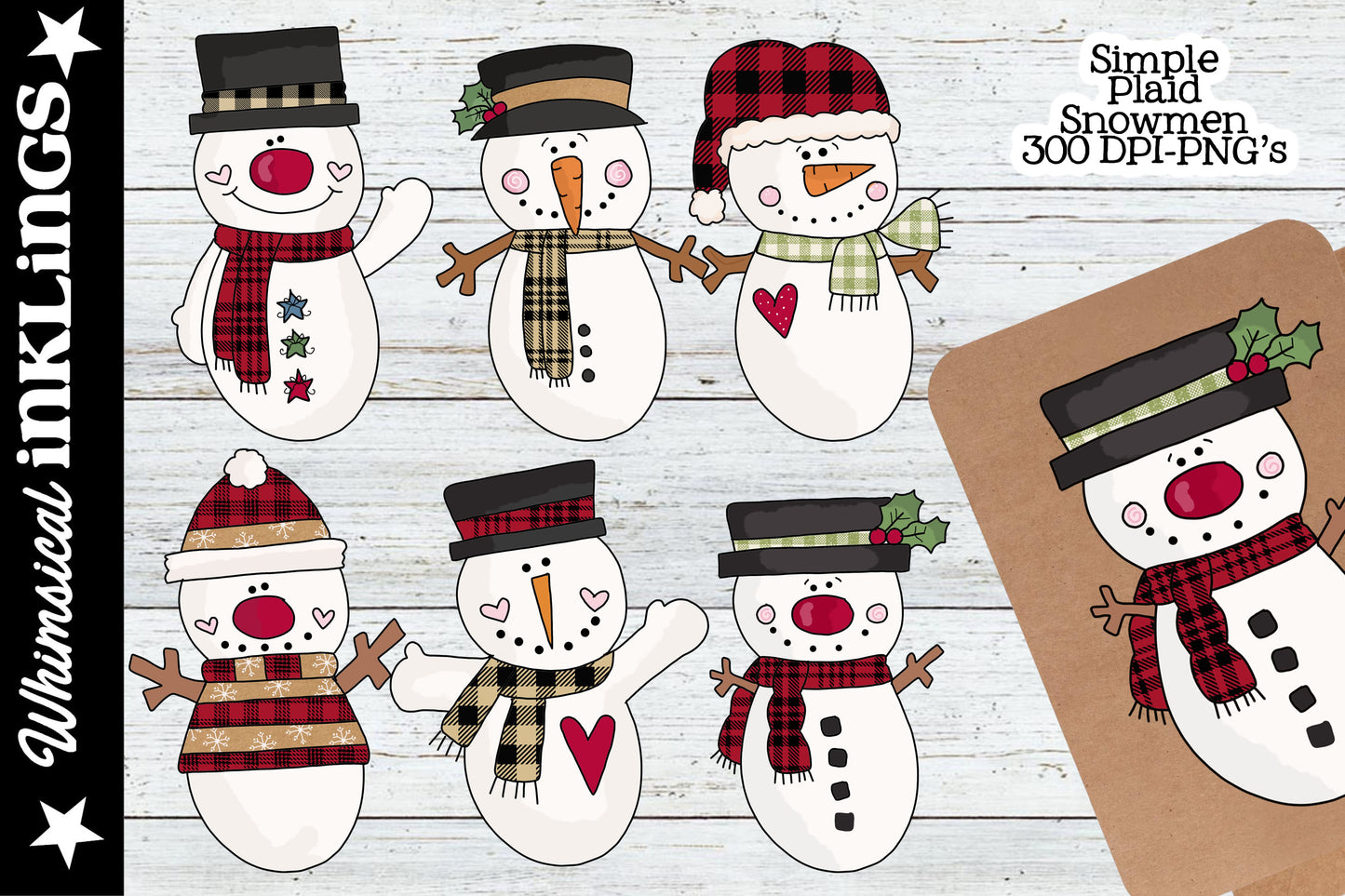 Simple Plaid Snowman Clipart| Winter Sublimation