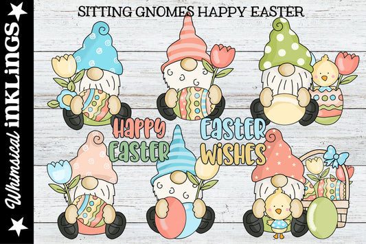 Sitting Gnomes Happy Easter Sublimation Clipart