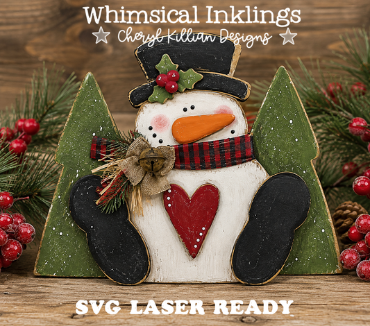 Sitting Silly Snowman SVG| Laser Cut Snowman | Glow forge| Shelf Sitter Snowman SVG