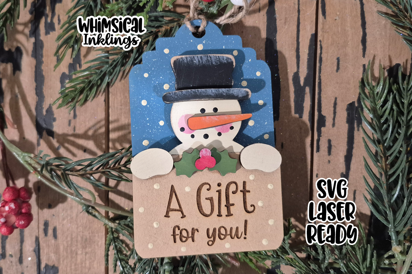 Snowman Gift Card Holder Ornament Laser SVG