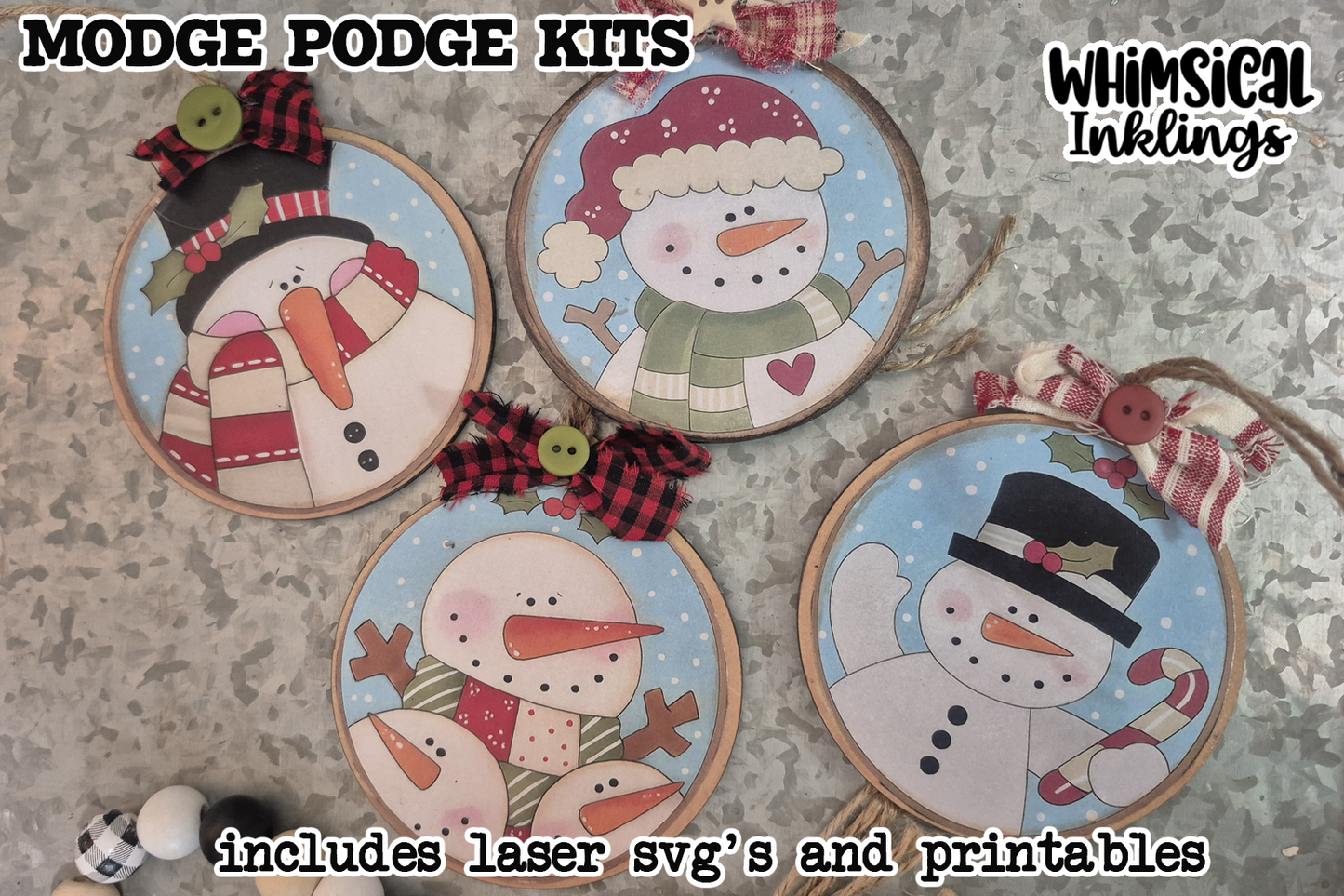 Snow Buddies Laser Ornaments SVG and Printable Modge Podge Set| Laser SVG
