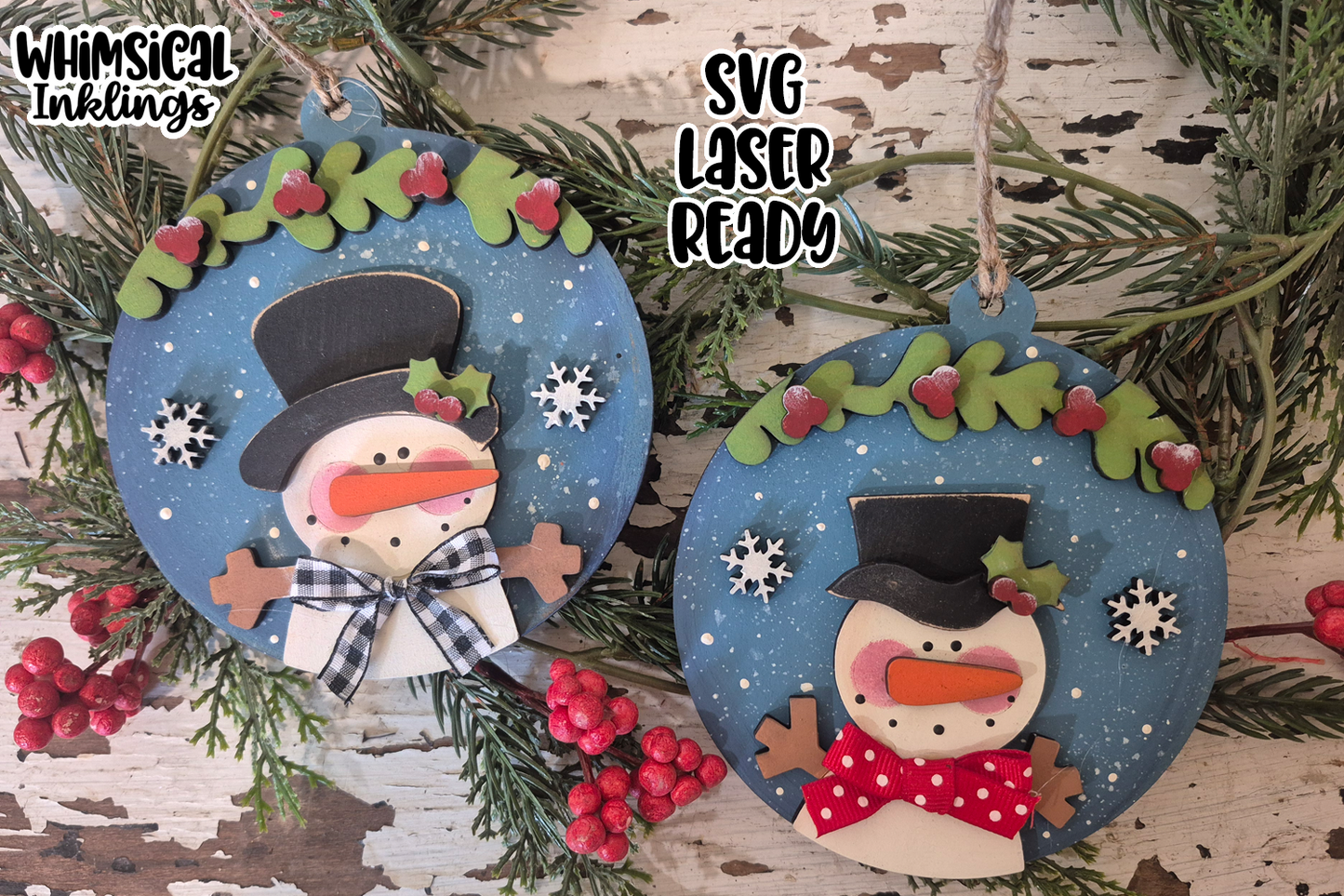 Snowflake Pals Snowman Ornament Duo Laser SVG