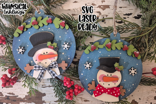 Snowflake Pals Snowman Ornament Duo Laser SVG