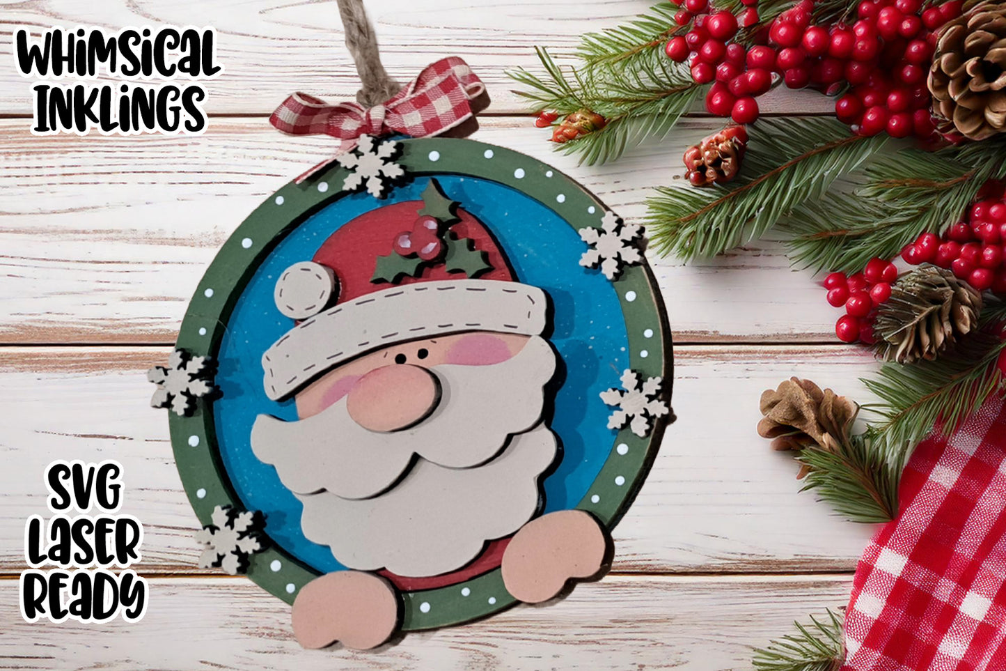 Snowflake Saint Nick-Santa Ornament Laser SVG