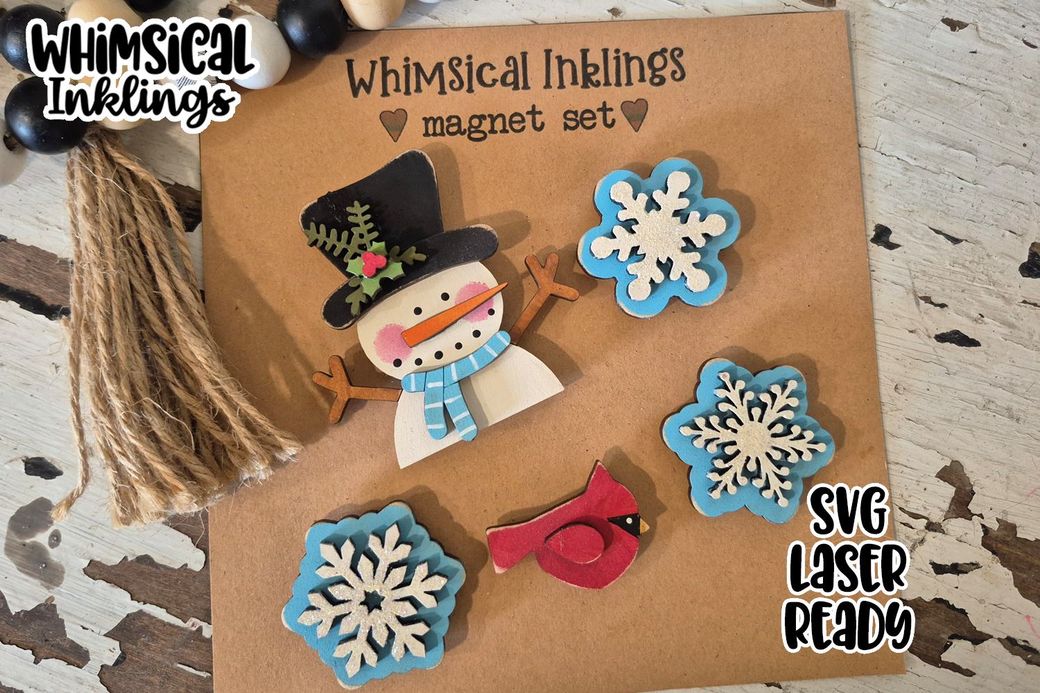 Snowflake Snowman Magnet Set Laser SVG – Whimsical Inklings