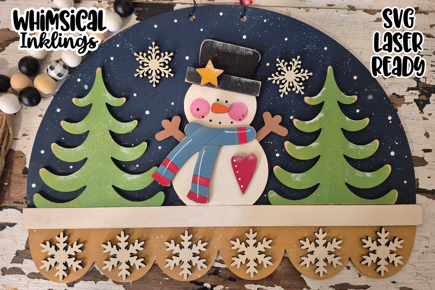 Snowflake Snowman Sign Laser SVG