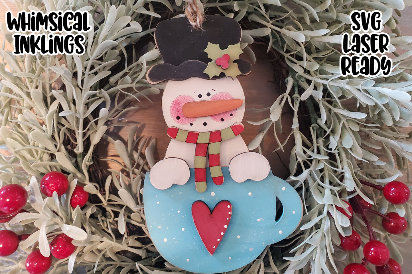 Snowman Cocoa Ornament Laser SVG