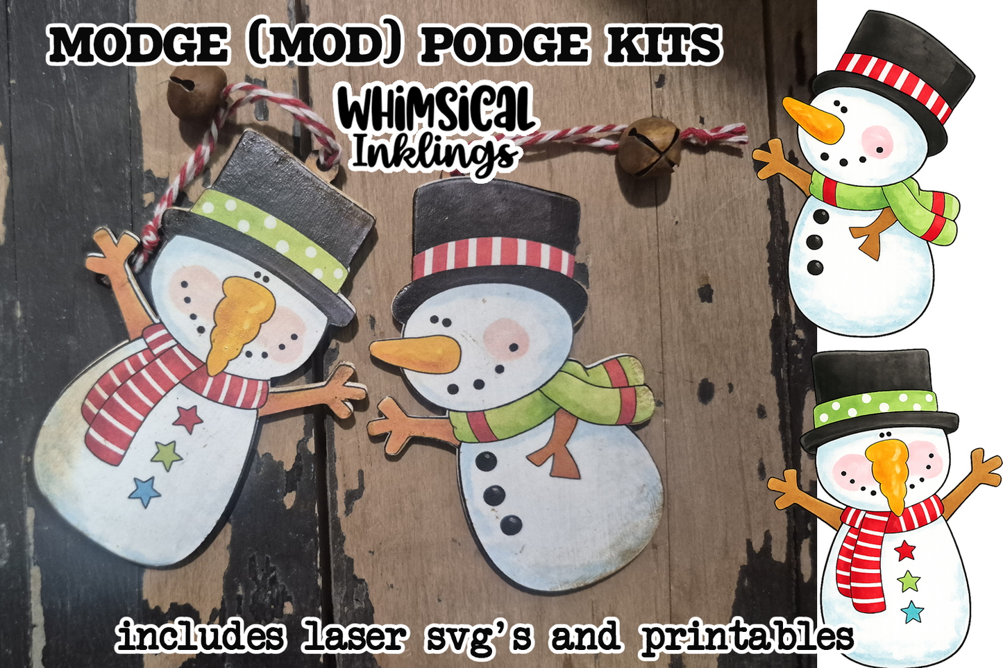 Snowman Duo Ornaments SVG's and matching Modge Podge Printables| Laser SVG