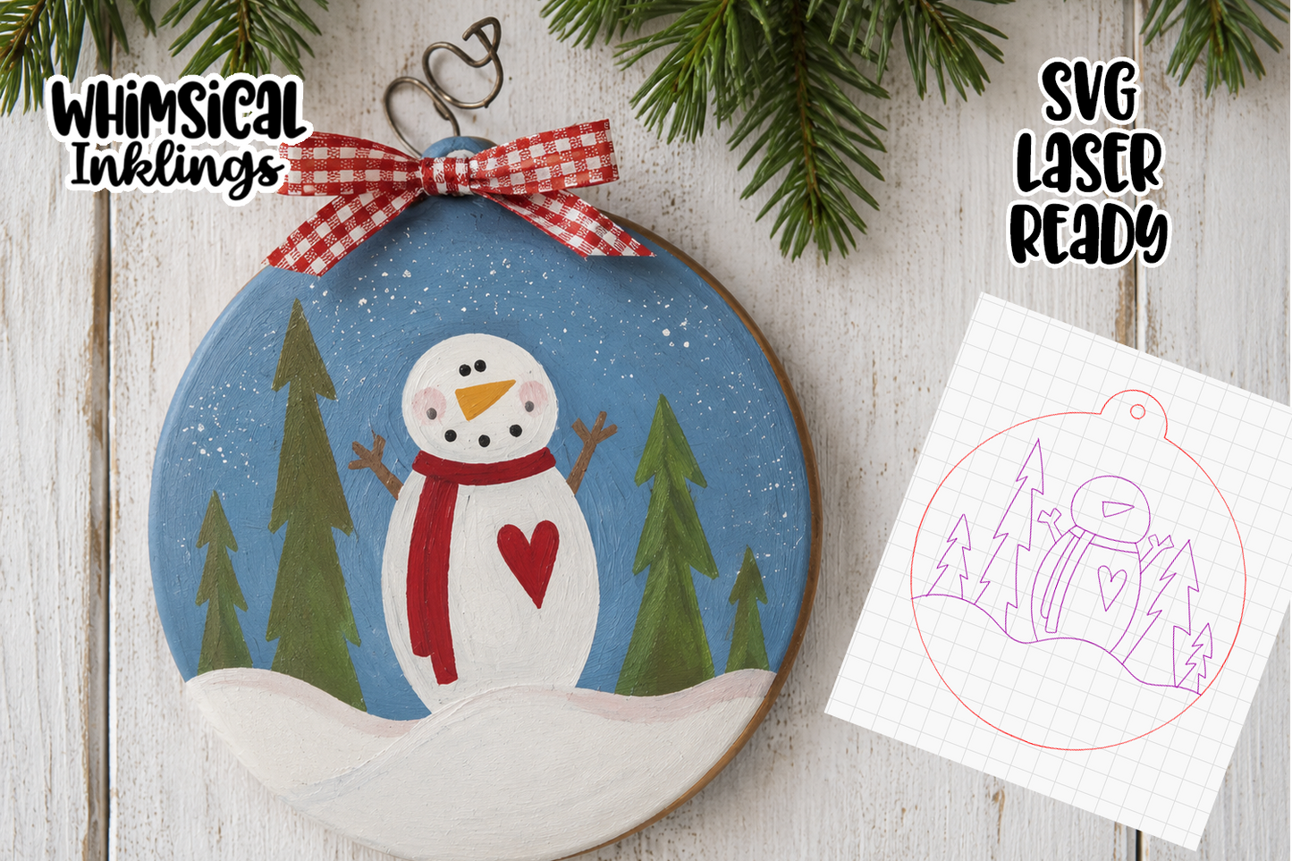Snowman Scene Ornament Laser SVG