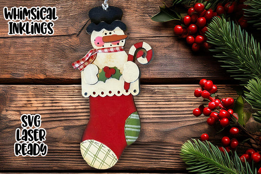 Snowman Stocking Ornament Laser SVG