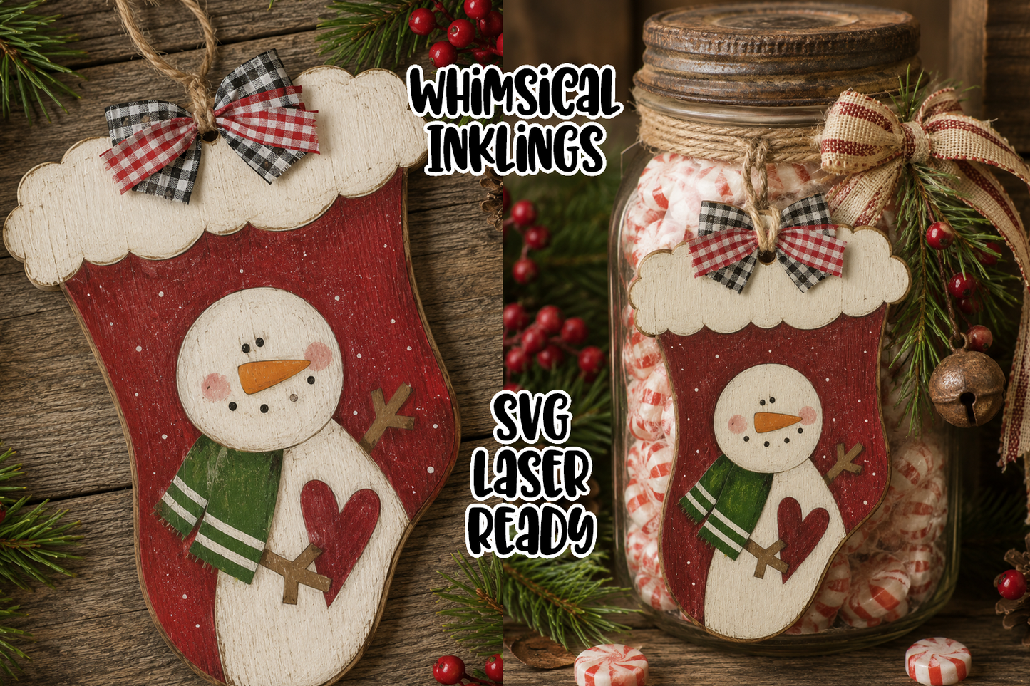 Snowman Stocking Ornament Laser SVG| Christmas SVG