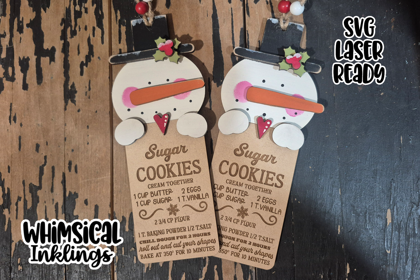 Snowman Sugar Cookies Recipe Ornament Laser SVG