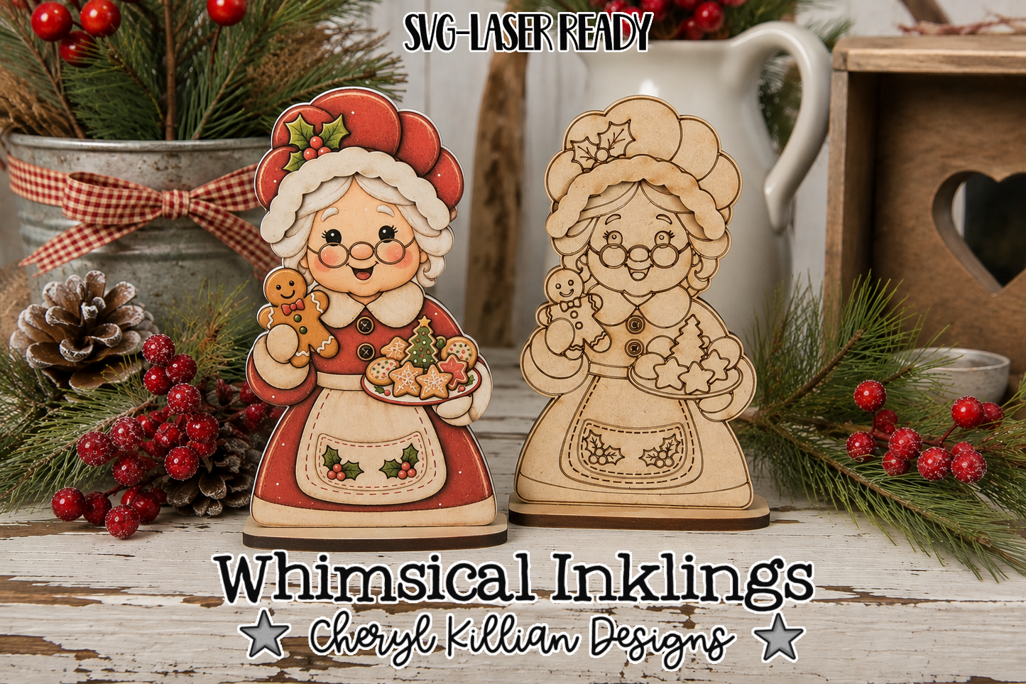 Standing Mrs. Claus Laser SVG Version and Mod Podge Version| Laser SVG